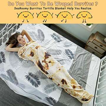 SeaRoomy Burritos Tortilla Throw Blanket, Tortilla Wrap Blanket, Novelty Tortilla Round Blanket Giant Tortilla Round Soft Blanket for Adults and Kids