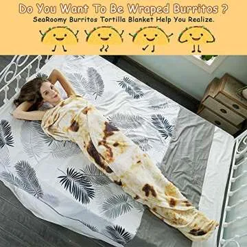 SeaRoomy Burritos Tortilla Throw Blanket, Tortilla Wrap Blanket, Novelty Tortilla Round Blanket Giant Tortilla Round Soft Blanket for Adults and Kids