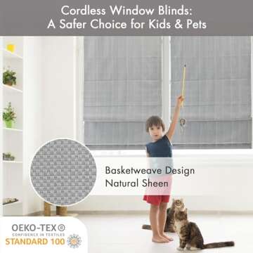 Madison Park Galen Cordless Roman Shades - Fabric Privacy Single Panel Darkening, Energy Efficient, ...