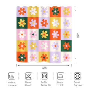ZXMBF Retro Flower Checkered Shower Curtain for Aesthetic Bathrooms