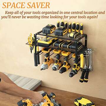 Power Tool Organizer Utility Rack , Heavy Duty Alloy Steel Garage Tool Organizers Cordless Drill Holder and Storage Organization, Tool Shelf Pegboard Wall Mount Organizer, Perfect for Father's Day