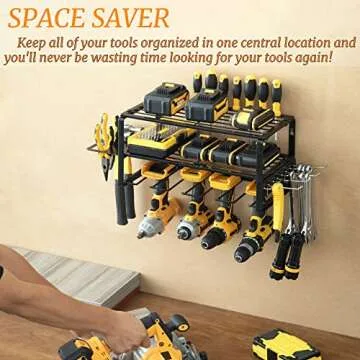 Power Tool Organizer Utility Rack , Heavy Duty Alloy Steel Garage Tool Organizers Cordless Drill Holder and Storage Organization, Tool Shelf Pegboard Wall Mount Organizer, Perfect for Father's Day