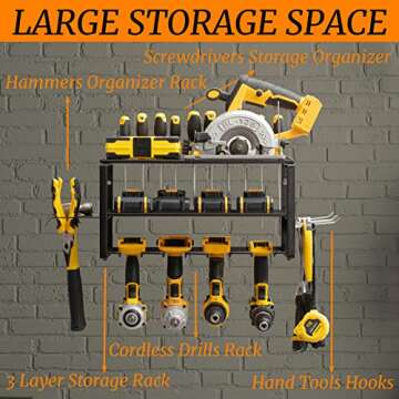 Power Tool Organizer Utility Rack , Heavy Duty Alloy Steel Garage Tool Organizers Cordless Drill Holder and Storage Organization, Tool Shelf Pegboard Wall Mount Organizer, Perfect for Father's Day