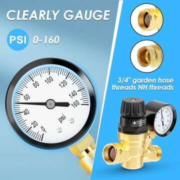 AOLINK RV Water Pressure Regulator Valve - Brass Lead-Free Adjustable Reducer