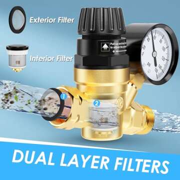 AOLINK Adjustable RV Water Pressure Regulator with Gauge