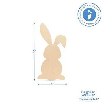 Wooden Bunny, Pack of 3 Easter Wooden Bunny Cutouts for Crafts, 6 Inch x 3 Inch (1/4 Inch Thick) Wooden Rabbit Decor, Unfinished Wood Spring Bunnies, Easter Crafts for Adults, Paint and DIY