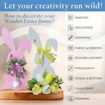 Wooden Bunny, Pack of 3 Easter Wooden Bunny Cutouts for Crafts, 6 Inch x 3 Inch (1/4 Inch Thick) Wooden Rabbit Decor, Unfinished Wood Spring Bunnies, Easter Crafts for Adults, Paint and DIY