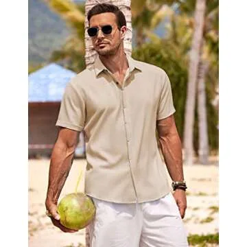 COOFANDY Men's Casual Linen Shirt Short Sleeve for Summer