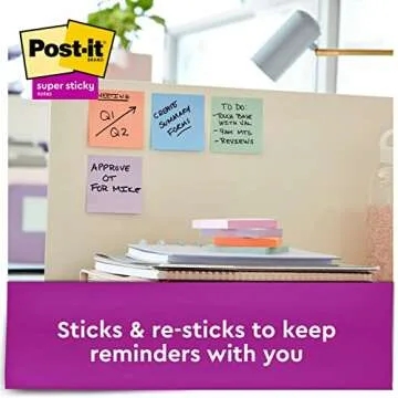 Post-it Super Sticky Notes, 3x3 in, Assorted Pastel Colors, 15 Pads, 2X The Sticking Power, Recyclable (654-15SSPS)