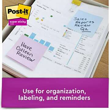 Post-it Super Sticky Notes, 3x3 in, Assorted Pastel Colors, 15 Pads, 2X The Sticking Power, Recyclable (654-15SSPS)