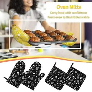 Skull Cat Moon Gothic Oven Mitts & Pot Holders Set