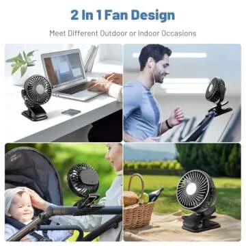Portable Clip on Fan, 360° Rotate Battery Operated Stroller Fan, 3 Speed Quiet Mini Personal Desk Fan, USB Rechargeable Clooing Fan for Outdoor Camping Golf Cart Stroller Home Office Black