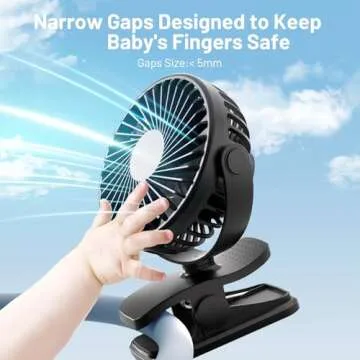 Portable Clip on Fan, 360° Rotate Battery Operated Stroller Fan, 3 Speed Quiet Mini Personal Desk Fan, USB Rechargeable Clooing Fan for Outdoor Camping Golf Cart Stroller Home Office Black