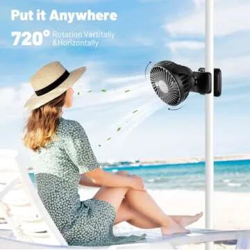 Portable Clip on Fan, 360° Rotate Battery Operated Stroller Fan, 3 Speed Quiet Mini Personal Desk Fan, USB Rechargeable Clooing Fan for Outdoor Camping Golf Cart Stroller Home Office Black
