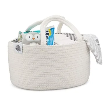 Parker Baby Rope Diaper Caddy Organizer - Nursery Storage Bin and Car Organizer for Diapers and Baby...