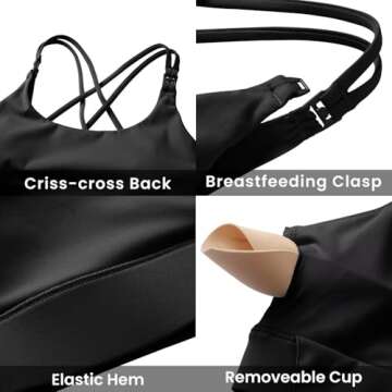 V VOCNI Nursing Bras for Breastfeeding Maternity Sports Bras Tank Top Sexy Crisscross Back Workout Y...