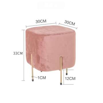 ZAJ Foot Stool Upholstered Ottoman w/Gold Metal Legs Nordic Velvet Vanity Chair Stool Modern Shoe Bench Footrest Luxury Footstool for Bedroom,30x30x33cm Extra Seating