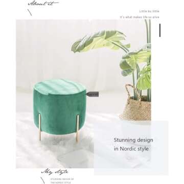 ZAJ Foot Stool Upholstered Ottoman w/Gold Metal Legs Nordic Velvet Vanity Chair Stool Modern Shoe Bench Footrest Luxury Footstool for Bedroom,30x30x33cm Extra Seating