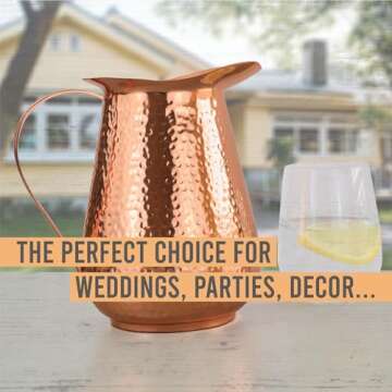 Artisan’s Anvil Copper Pitcher w/Copper Handle and Lid, Pure 100% Hammered Vessel, Heavy Duty Copper Jug, Handmade, 70 fl. Oz, Best for Water, Ayurveda, Moscow Mule, Cocktails