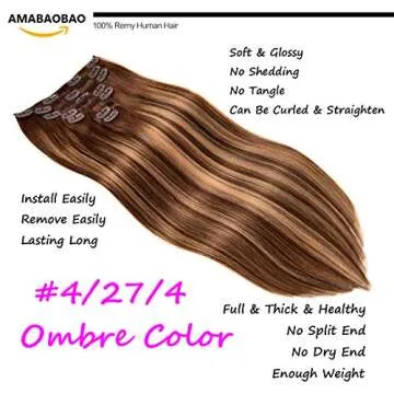 AMABAOBAO 14 Inch Hair Extensions Clip in Human Hair Straight Long Remy Hair Extensions Clip In 7 Pcs 120 Grams Hair Extensions Human Hair Color Chocolate Brown mixed Caramel Blonde #4/27/4