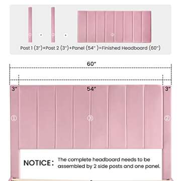 SHA CERLIN Queen Bed Frame/Velvet Upholstered Platform Bed Frame with Headboard/Strong Wood Slats Support/Mattress Foundation/No Box Spring Needed - Pink