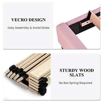 SHA CERLIN Queen Bed Frame/Velvet Upholstered Platform Bed Frame with Headboard/Strong Wood Slats Support/Mattress Foundation/No Box Spring Needed - Pink