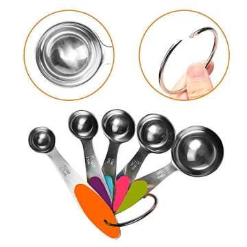 Fsdifly-Stainless Steel Measuring Spoons 5 Piece Stackable Set - Measuring Set for Cooking and Bakin...