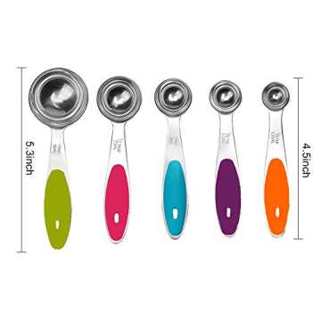 Fsdifly-Stainless Steel Measuring Spoons 5 Piece Stackable Set - Measuring Set for Cooking and Bakin (A)