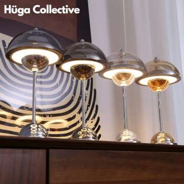 Huga Collective Crystal Flowerpot Table Lamp (Chrome Crystal) | Portable Cordless Mushroom Lamp | Mushroom Lamp Cordless | Touch-Enabled Nordic Lamp | Portable Art Deco Lamp