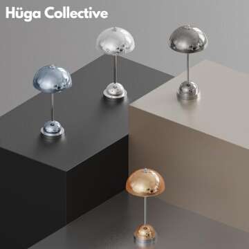 Huga Collective Crystal Flowerpot Table Lamp (Chrome Crystal) | Portable Cordless Mushroom Lamp | Mushroom Lamp Cordless | Touch-Enabled Nordic Lamp | Portable Art Deco Lamp
