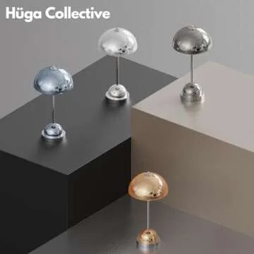 Huga Collective Crystal Flowerpot Table Lamp (Chrome Crystal) | Portable Cordless Mushroom Lamp | Mushroom Lamp Cordless | Touch-Enabled Nordic Lamp | Portable Art Deco Lamp