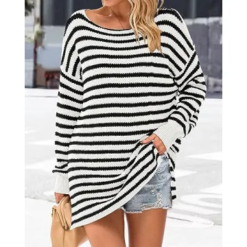 KIRUNDO Women's Oversized Striped Sweater for Fall 2025