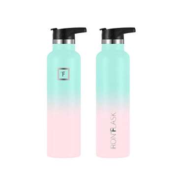 IRON °FLASK Sports Water Bottle - 24 Oz - 3 Lids (Narrow Straw Lid) Leak Proof Vacuum Insulated Stainless Steel - Hot & Cold Double Walled Insulated Thermos, Durable Metal Canteen