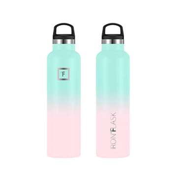 IRON °FLASK Sports Water Bottle - 24 Oz - 3 Lids (Narrow Straw Lid) Leak Proof Vacuum Insulated Stainless Steel - Hot & Cold Double Walled Insulated Thermos, Durable Metal Canteen