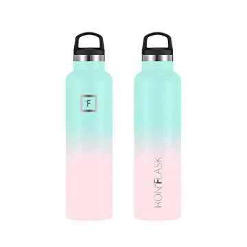 IRON °FLASK Sports Water Bottle - 24 Oz - 3 Lids (Narrow Straw Lid) Leak Proof Vacuum Insulated Stainless Steel - Hot & Cold Double Walled Insulated Thermos, Durable Metal Canteen