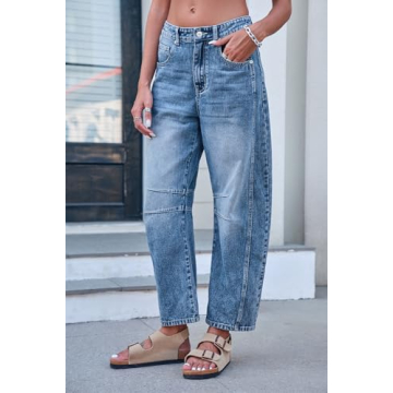 Stylish GREAIDEA Mid Rise Barrel Jeans for Women