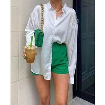 HOTOUCH Silk White Button Up Shirt for Women Work Attire