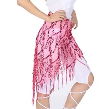 ZLTdream Belly Dance Sequin Triangle Hip Scarf Rose
