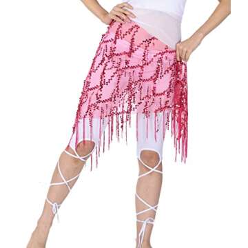 ZLTdream Belly Dance Sequin Triangle Hip Scarf Rose
