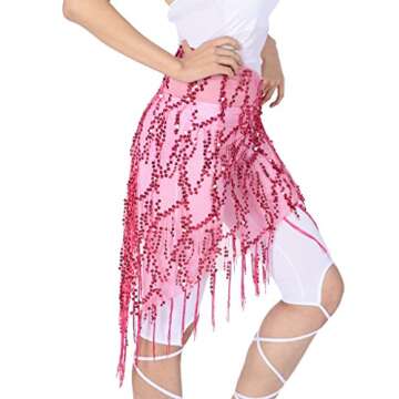 ZLTdream Belly Dance Sequin Triangle Hip Scarf Rose
