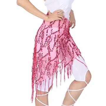 ZLTdream Belly Dance Sequin Triangle Hip Scarf Rose