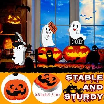 5 Pcs Halloween Cute Ghost Decor Halloween Wooden Tiered Tray Decor Black Witch Boo Spooky Signs Pumpkin Fall Blocks for Rustic Party Home Shelf Display(Cute Style)