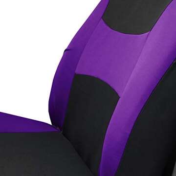 FH Group Light & Breezy Cloth Full Set Car Seat Covers (Purple/Black) Combo Set: Steering Wheel Cover, Seat Belt Pads and Black Vinyl Floor Mats – Universal Fit for Cars Trucks & SUVs