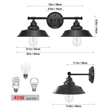 GoYeel Bathroom Light Fixtures Over Mirror Matte Black Vanity Lights 2 Light Farmhouse Bathroom Lighting Industrial Wall Sconce Lighting Bathroom Cabinets Dressing Table