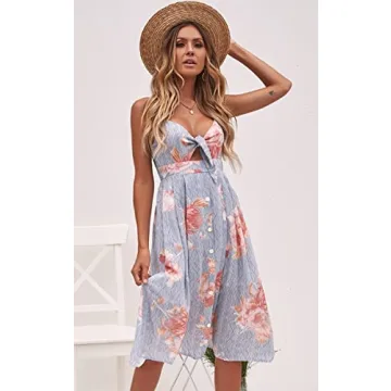 ECOWISH Women Summer Tie Front Midi Dress for Style