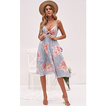 ECOWISH Women Summer Tie Front Midi Dress for Style