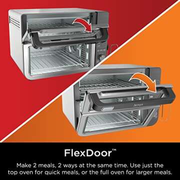 Ninja DCT451 12-in-1 Smart Double Oven with FlexDoor, Thermometer, FlavorSeal, Smart Finish, Rapid Top Convection and Air Fry Bottom , Stainless Steel (pack of 1)