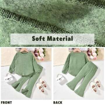 Aalizzwell Girls Clothes 5T Toddler Fall Winter Fashion Rib Knit Slit Pants Outfit Spring Clothing Green