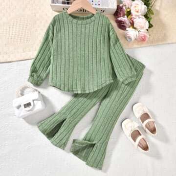 Aalizzwell Girls Clothes 5T Toddler Fall Winter Fashion Rib Knit Slit Pants Outfit Spring Clothing Green