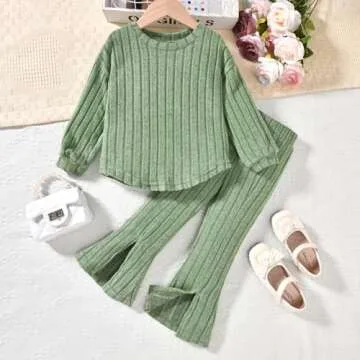 Aalizzwell Girls Clothes 5T Toddler Fall Winter Fashion Rib Knit Slit Pants Outfit Spring Clothing Green